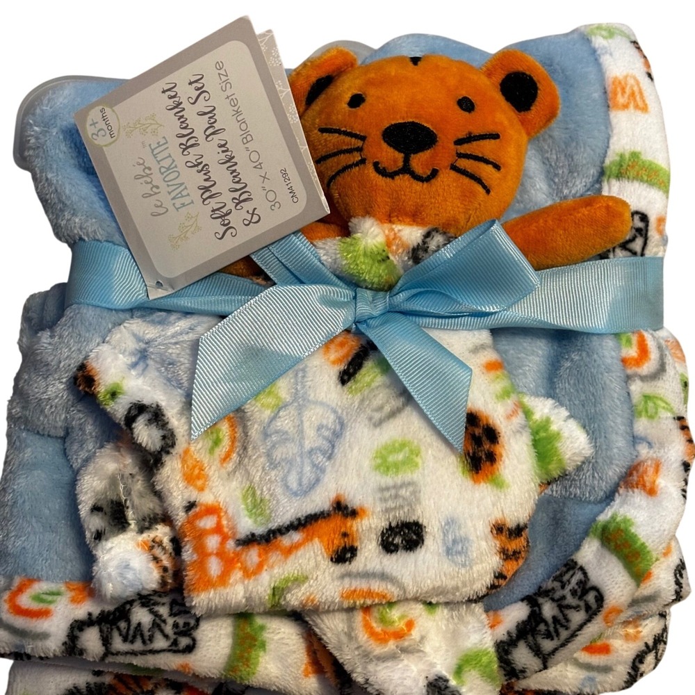 Le‎ Bebe Favorite Soft Plush Blanket and Tiger Blankie Pal Set (B35)